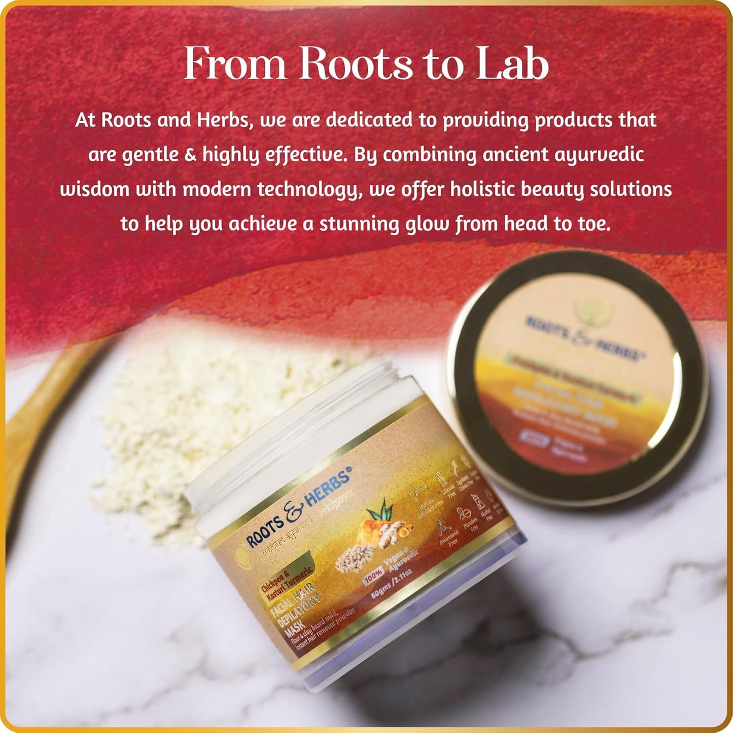 Chickpea and Kasturi Turmeric Facial Hair Depilatory Instant & Painless Facial Hair Removal Clay Powder (all Skin Types) With Spatula & Measuring Cup