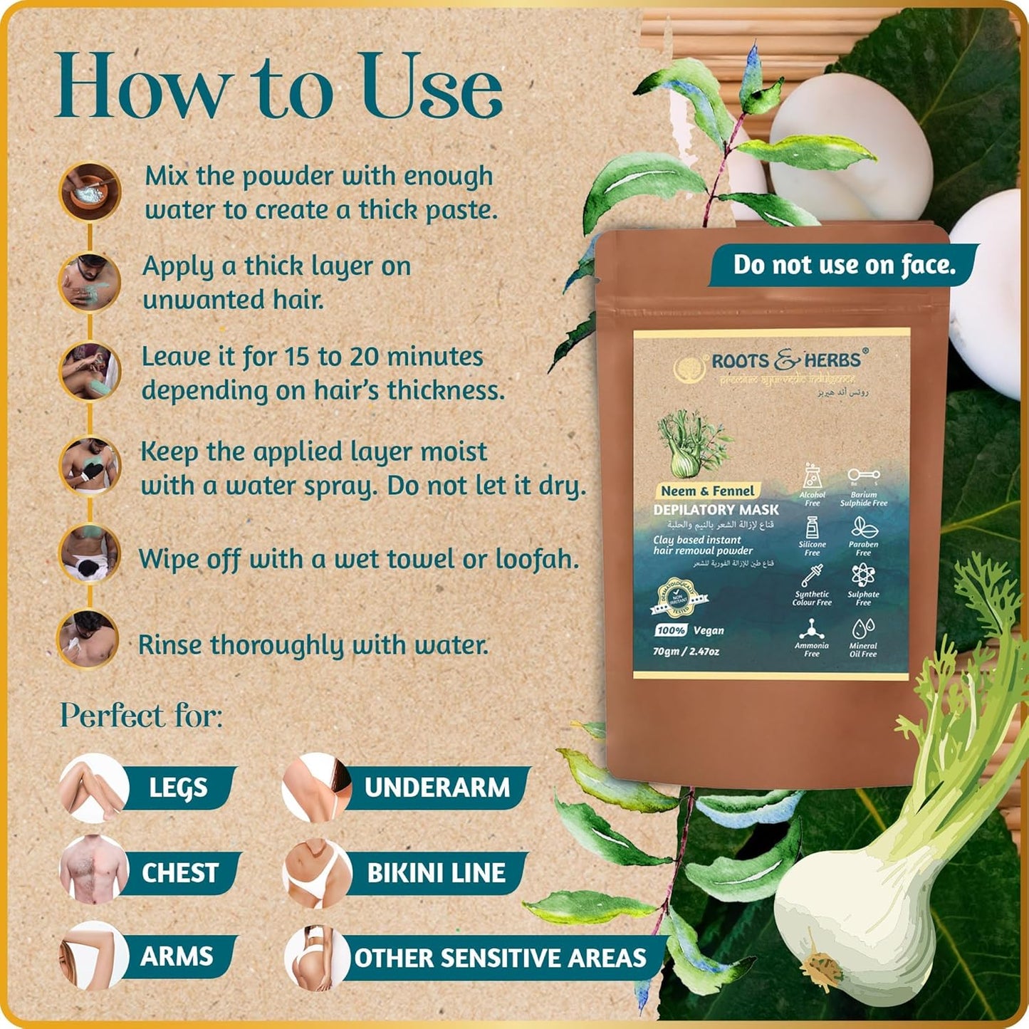 Neem & Fennel Instant Hair Removal Depilatory Powder With Spatula & Measuring Cup