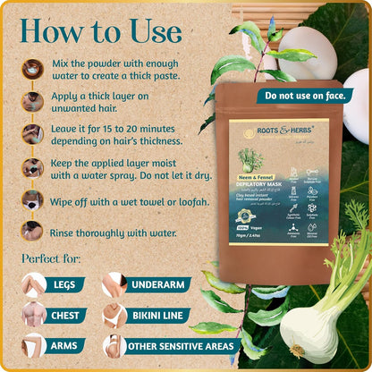 Neem & Fennel Instant Hair Removal Depilatory Powder With Spatula & Measuring Cup