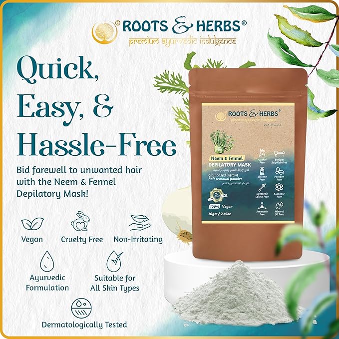 Neem & Fennel Instant Hair Removal Depilatory Powder With Spatula & Measuring Cup