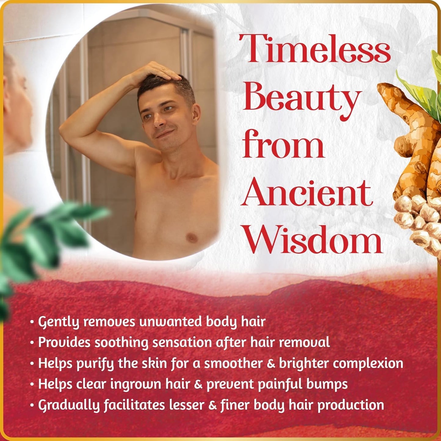Chickpea & Kasturi Turmeric Facial Hair Depilatory Instant & Painless Facial Hair Removal Clay Powder (all Skin Types) With Spatula & Measuring Cup