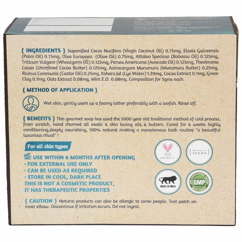Scrubby Oats, Cacao & Mint (cold Process Gourmet Soap) 6 Weeks Cured Traditional Recipe Handmade Soap