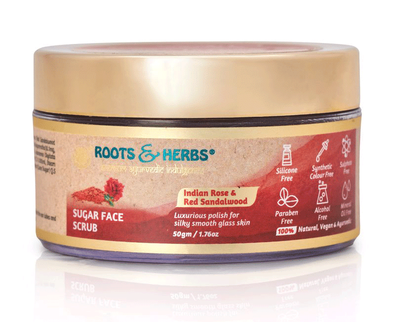 Indian Rose & Red Sandalwood Sugar Face Scrub Luxurious Polish for Silky Smooth Glass Skin (all Skin Types)