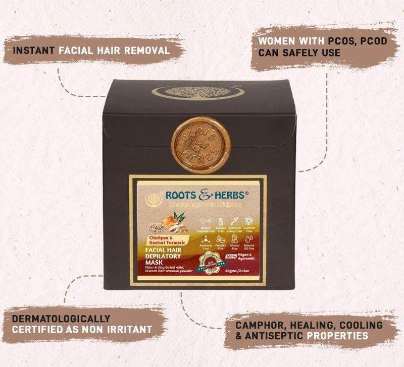 Chickpea & Kasturi Turmeric Facial Hair Depilatory Instant & Painless Facial Hair Removal Clay Powder (all Skin Types)
