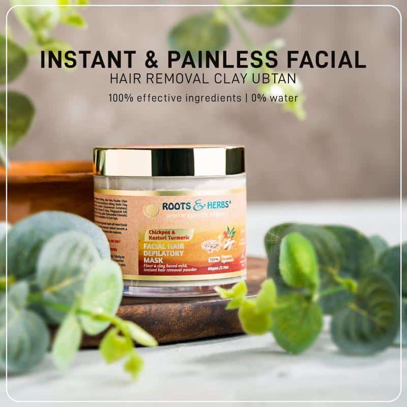 Chickpea & Kasturi Turmeric Facial Hair Depilatory Instant & Painless Facial Hair Removal Clay Powder (all Skin Types)